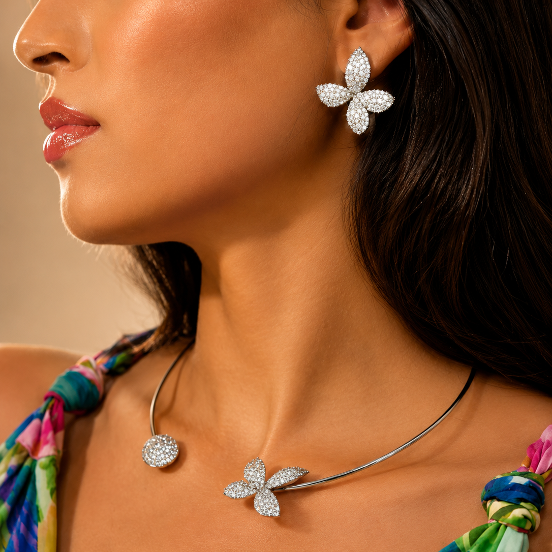 Set Collier & Boucles d’Oreilles Motif Bunchberry Silver Color