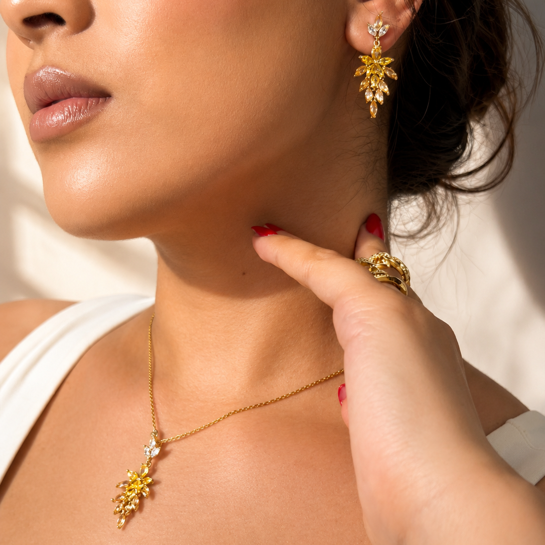 Set Collier & Boucles d’Oreilles Motif Fleurs Jaunes
