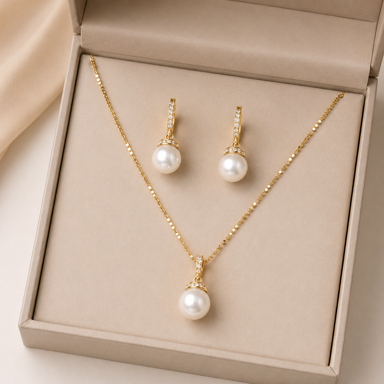 Set Collier & Boucles d’Oreilles Motif Perles Blanches