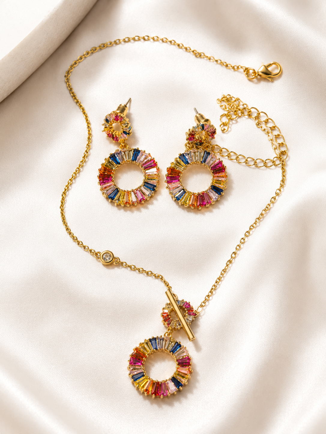 Set Collier & Boucles d’oreilles Motif Cercle Multicolore en Zircone